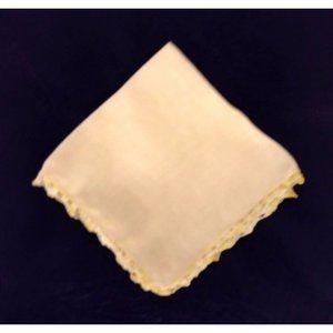 Vtg Pastel Yellow Handkerchief Hanky with Crocheted Lace Trim